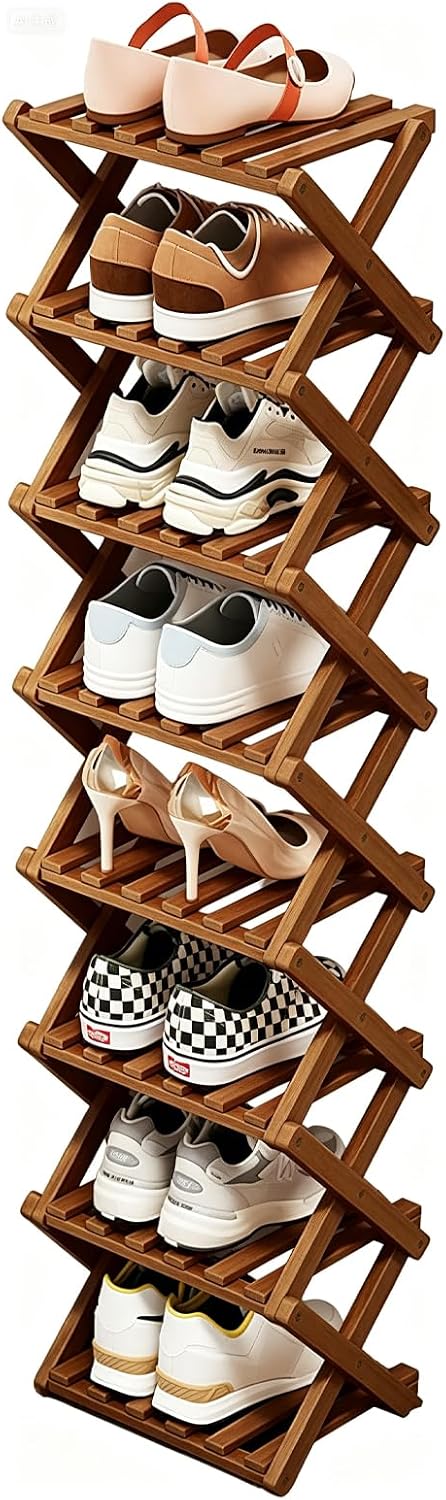 Simcat Bamboo Folding Shoe Rack Free Standing Storage Organizer