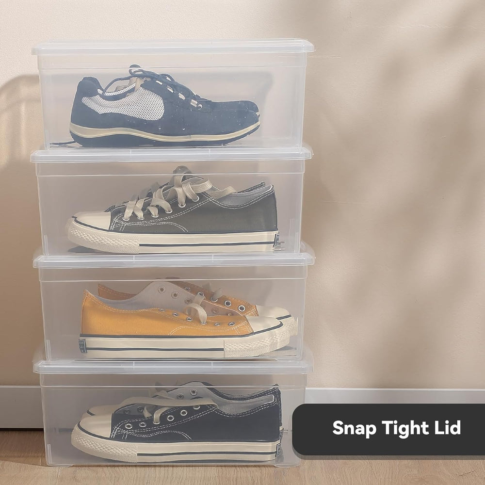 novelinks 12 Pack 6 Quart Stackable Shoe Storage Bins with Lids (Clear)