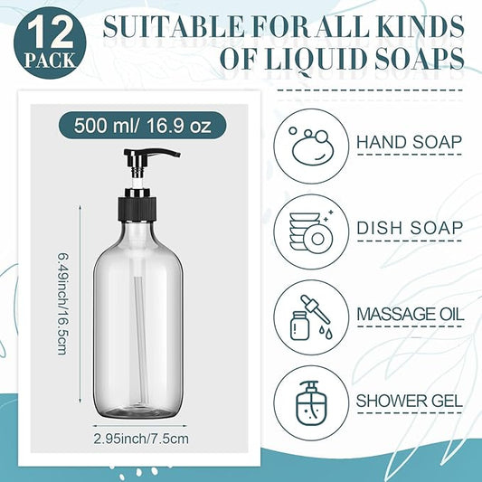 Tessco for you 12 Pack Clear Soap Dispenser Empty Plastic Pump Bottles - Image 2