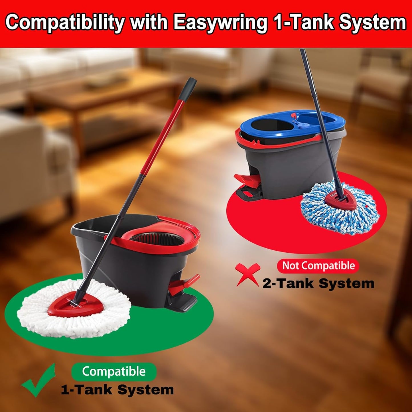 10 PCS Spin Mop Replacement Head,100% Microfiber Mop Heads Replacements Compatible with Cedar Easywring 1-Tank System, 360 Degree Round Mop Refills for Easy House Cleaning Floor Mopping