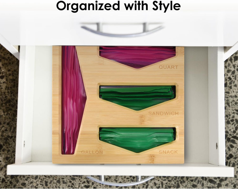 Bamboo Bag Storage Organizer for Kitchen Drawer, Baggie organizer, Compatible...