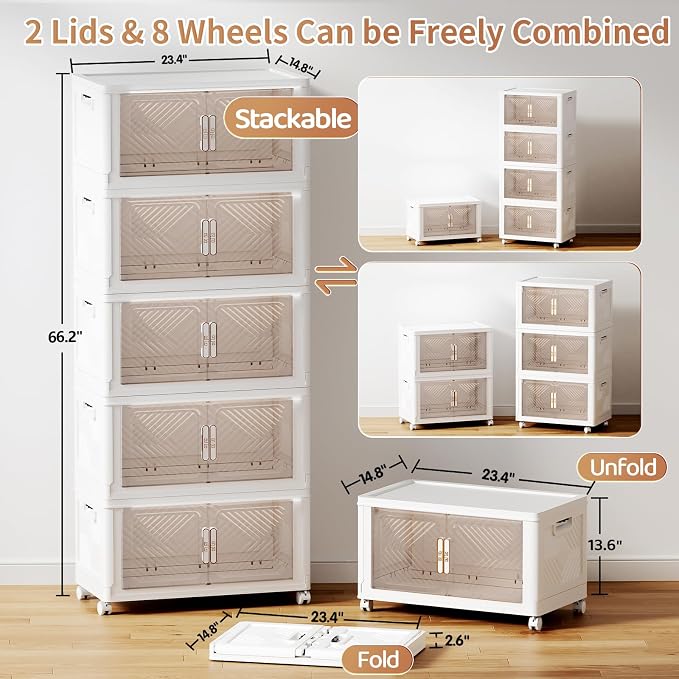 Storage Bins with Lid 76QT, Stackable Storage Containers with Wheels and - Image 4