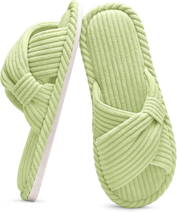Evshine Summer House Slippers for Women Corduroy Cross Bow Indoor Slippers Open by Evshine