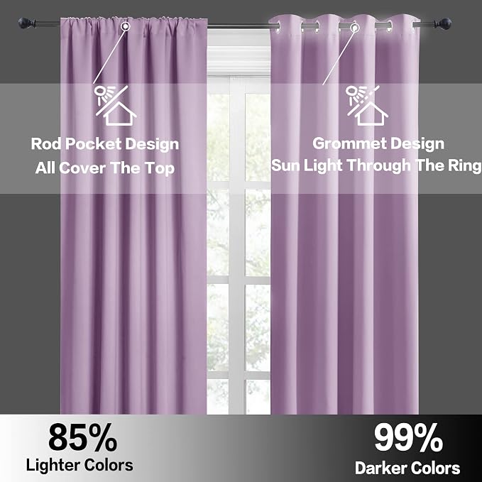 RYB HOME 70 inch Wide Curtains Blackout, Solid Durable Room Darkening Drapes - Image 7