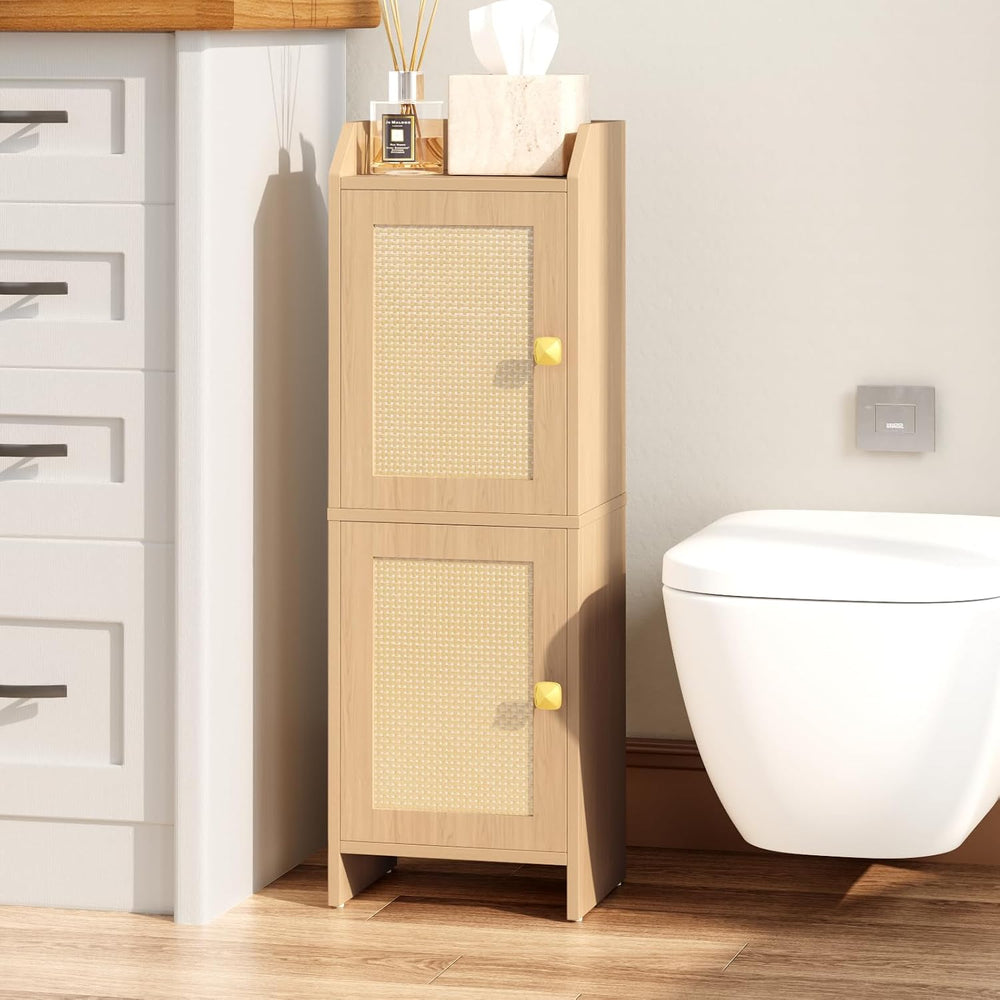 Rattan Narrow Bathroom Storage Cabinet, 7.9''D x 9.8''W x 29....