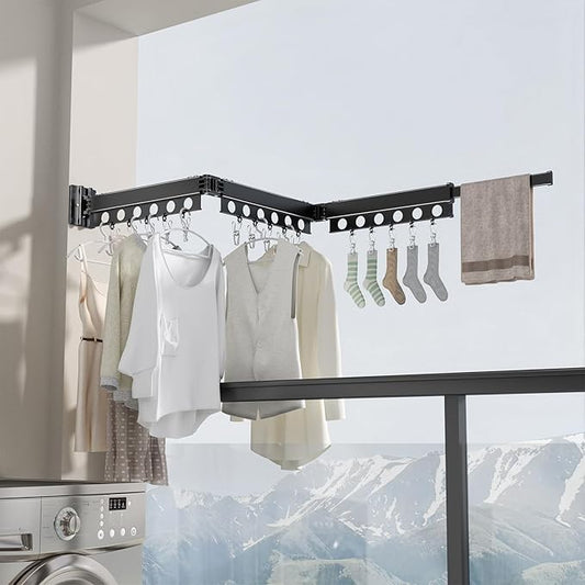 Clothes Drying Rack Foldable Wall Mounted Drying Rack 3 Fold Black-Laundry - Image 2