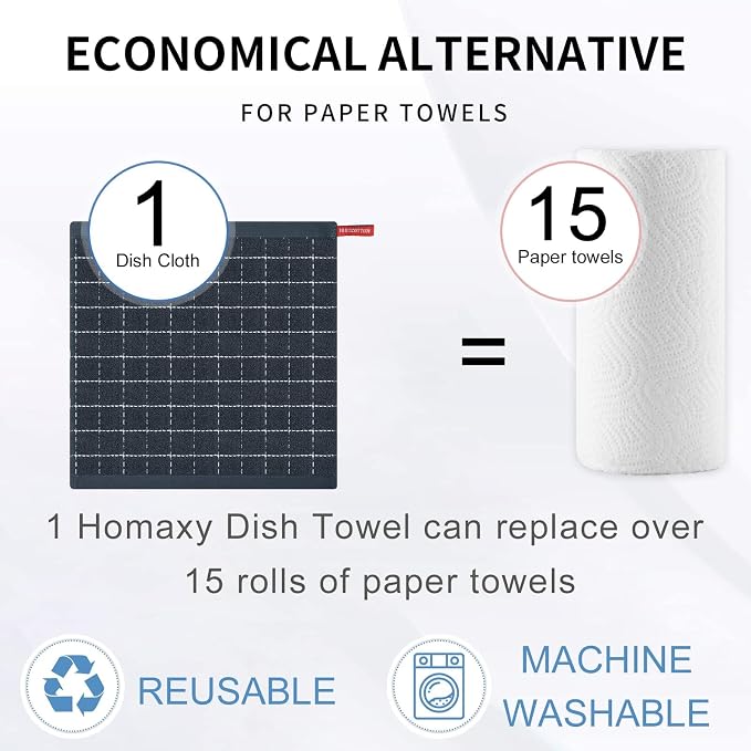 Homaxy 100% Cotton Terry Kitchen Dish Cloths, Ultra Soft and Absorbent Dish - Image 7