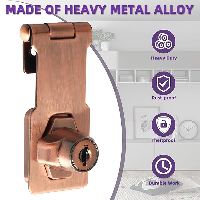 Alise Keyed Hasp Lock, 3 Inch Safety Packlock Clasp Hasp Lock Latch - Image 2