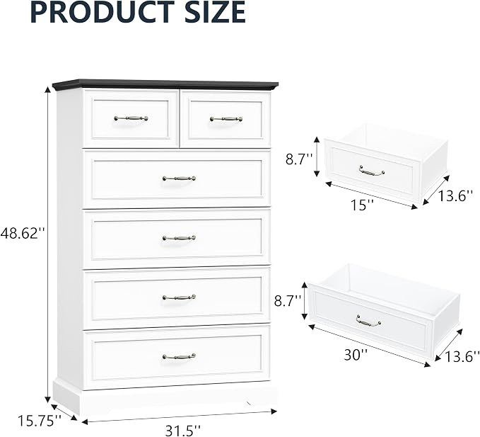 6 Drawer Dresser for Bedroom, Rustic Farmhouse Dresser - Image 2