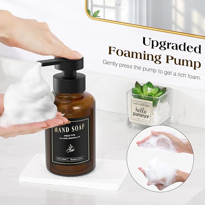 Luxspire Foaming Soap Dispenser, Glass Foam Pump Soap Dispenser, Non-Slip Hand - Image 2