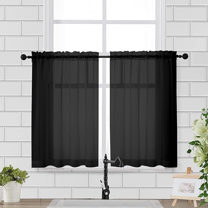 Chyhomenyc Sheer Curtains 36 Inch Length, Short Voile Sheer Window Curtians by Chyhomenyc