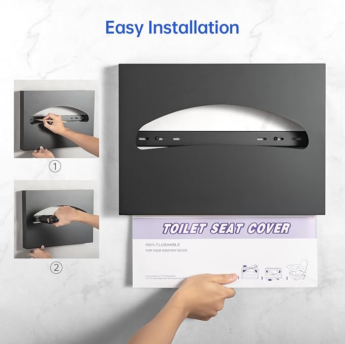 2 Packs Toilet Seat Cover Dispenser Wall Mounted Stainless Steel Matte Black - Image 4
