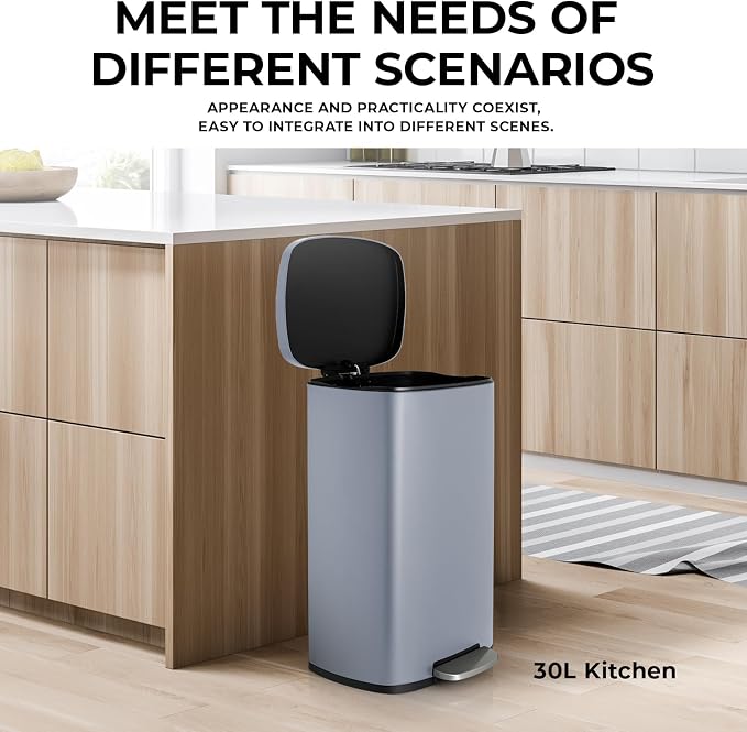 8 Gal Kitchen Trash Can, 30L Recycling or Garbage Bin, Brushed Stainless Steel - Image 6