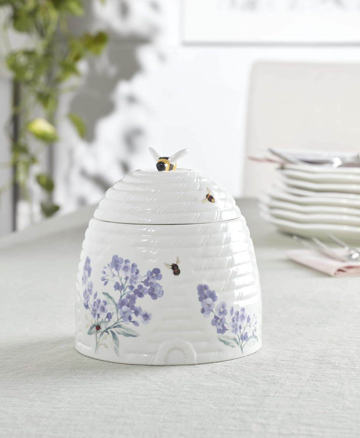 Lenox Butterfly Meadow Beehive Candy Jar | porcelain, dishwasher safe | butterfly and floral design | pantry storage and table decor accent, cookie jar and candy dish