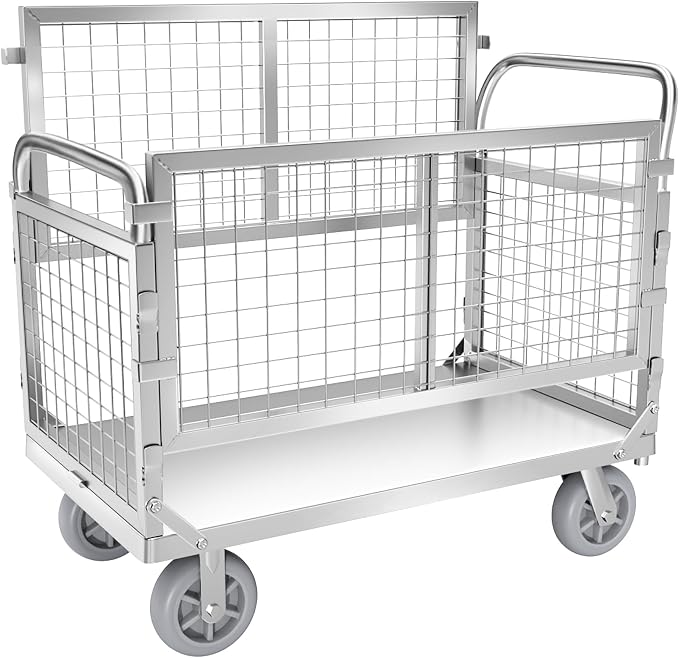 Platform Truck with Cage, 6 in1 Foldable Heavy Duty Steel Flatbed Cart - Image 8