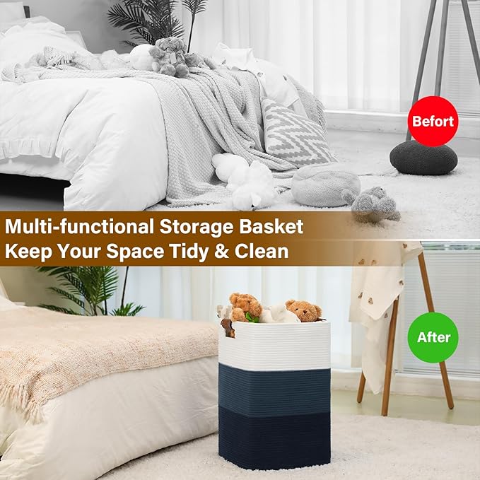 Laundry Hamper 96L Extra Large Laundry Basket, Woven Blanket Basket, Cotton - Image 7
