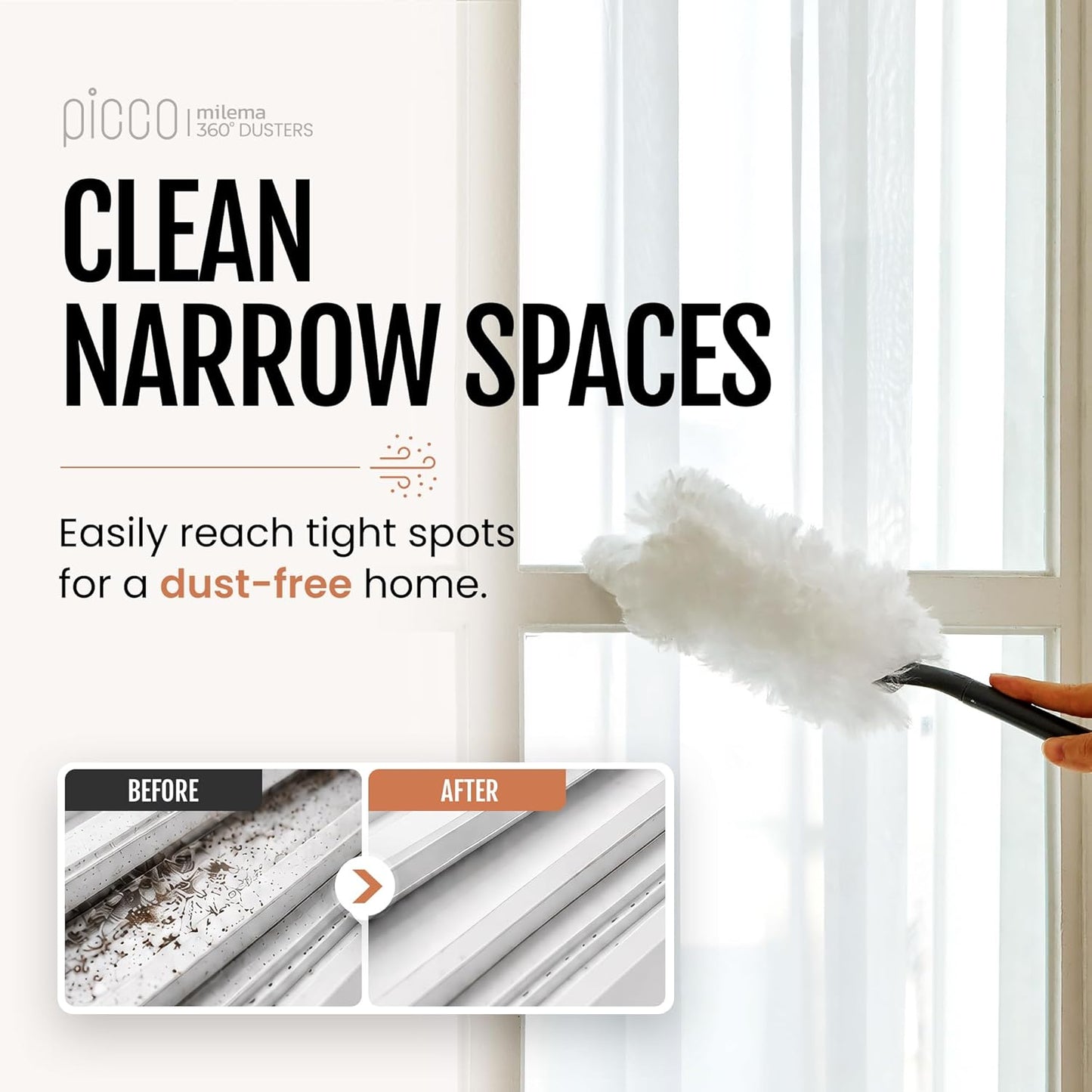 milema Picco 360 Double-Sided Microfiber Duster Cleaning Kit (White, 1 Short Handle, 23 Refills)