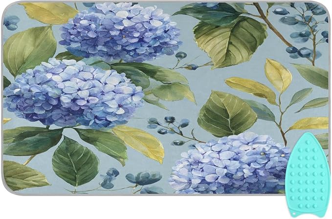 Watercolor Blue Hydrangea Ironing Mat Thickened Ironing Blanket Travel Portable by QwThum