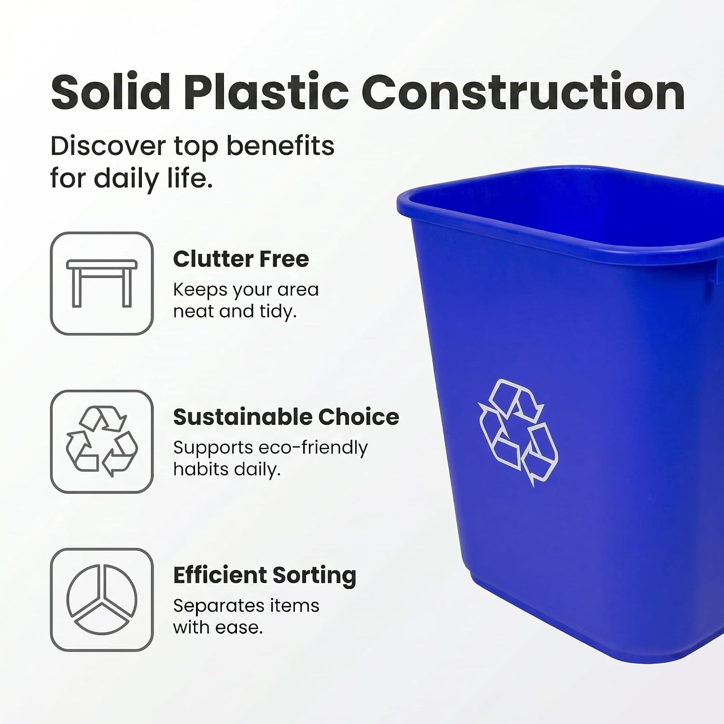 Storex 7-Gallon Blue Recycling Baskets, Case of 6 – Plastic Bins for Office & Kitchen, 28-Quart Rectangular Waste Container