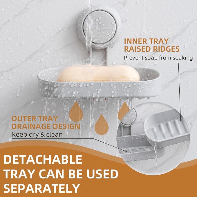 LEVERLOC Soap Dish Holder for Shower Suction Cup Wall Mounted Self Draining - Image 4