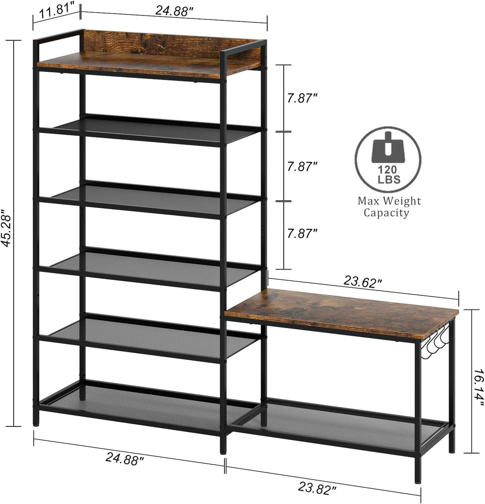 Shoe Rack Bench Storage Organizer for entryway,6-Tier Industrial Free Standin...