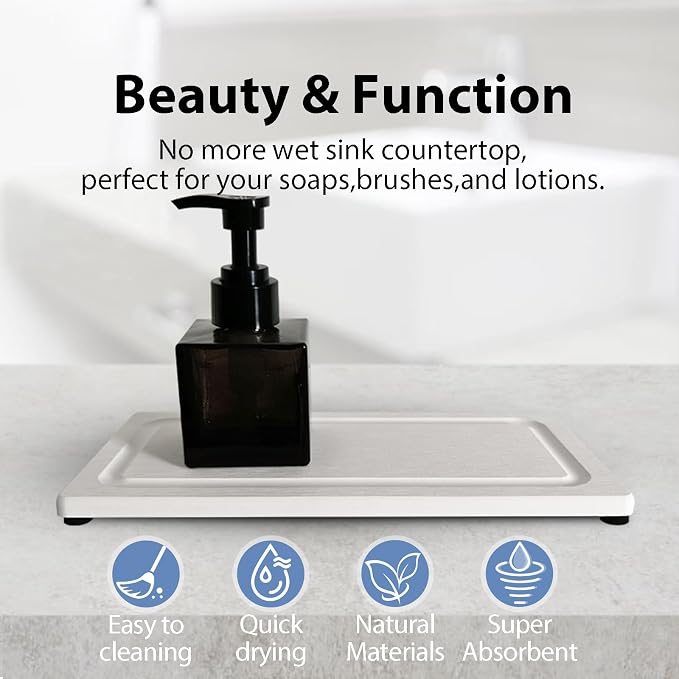 2 PCS Fast-Drying Stone Trays for Bathroom Sink & Kitchen Counter, Water - Image 4