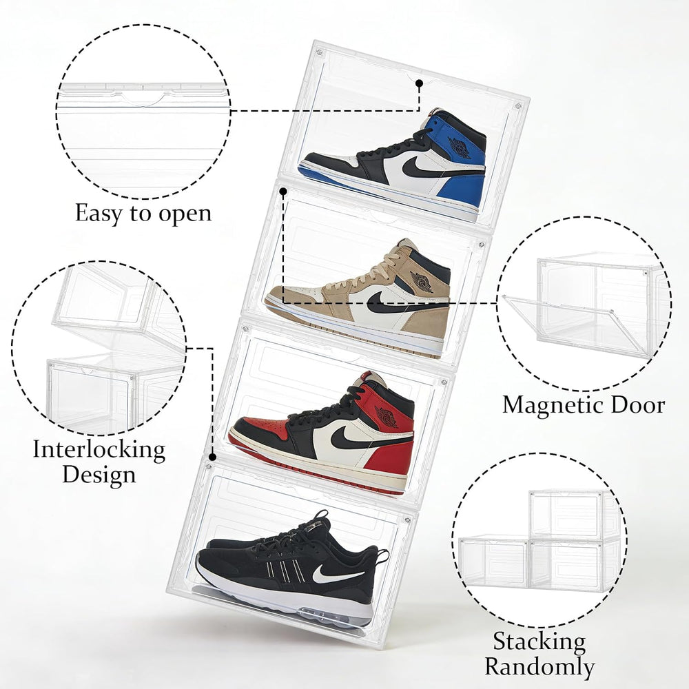 Upgraded X-Large Shoe Organizer, Stackable 12 Pack Plastic Shoe Box with Clea...