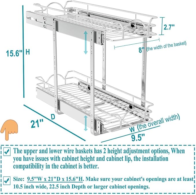 OCG 2 Tier Pull Out Cabinet Organizer, Pull Out Drawers - Image 2