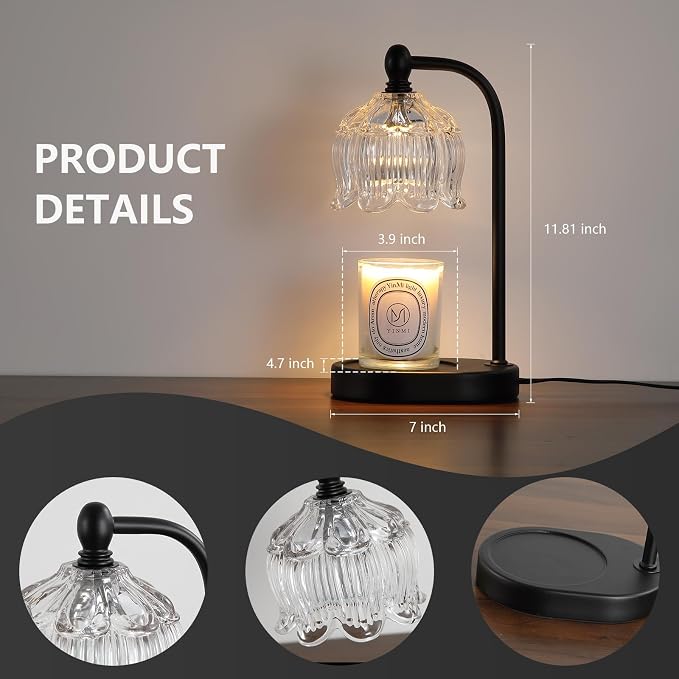 Black Candle Warmer Lamp with Timer and Dimmer, Flameless Wax Melt Warmer - Image 8