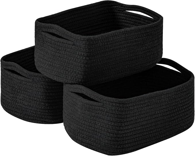 Small Black Baskets for Organizing, Storage Baskets for Shelves, Small Woven by ICERZCZ