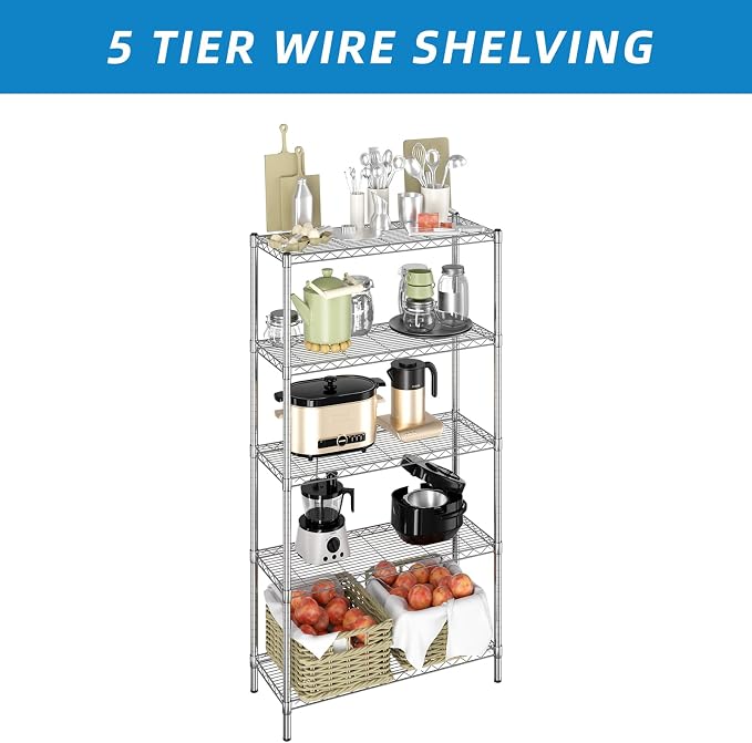 5-Shelf Adjustable Metal Shelf Wire Shelving Unit Storage Rack Display Shelf - Image 6
