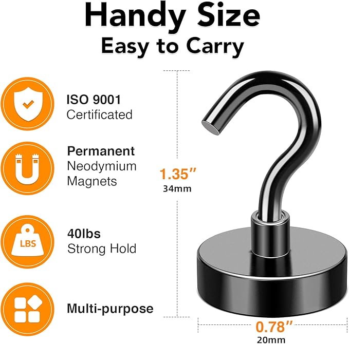 MIKEDE Magnetic Hooks, 40LB+ Heavy Duty Magnet Hooks - Image 4