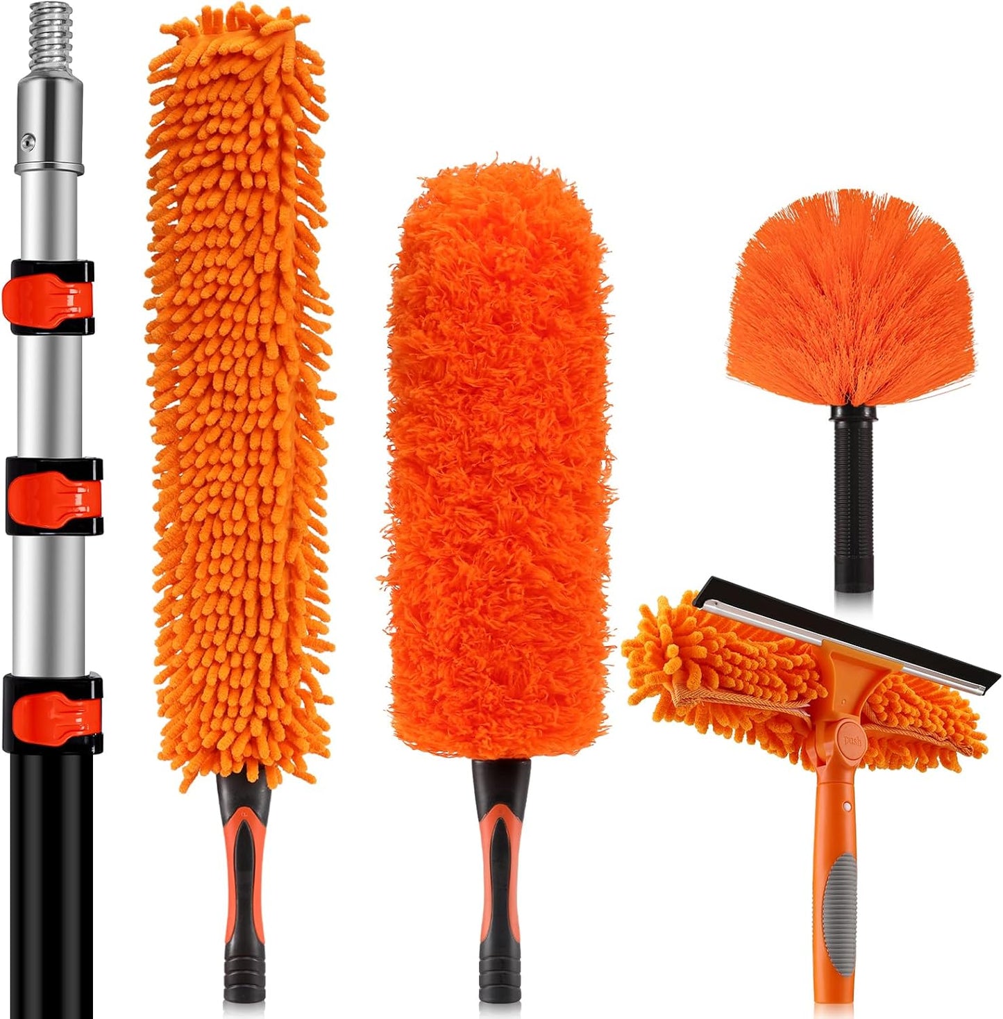 20ft High Ceiling Duster Kit with 4-12ft Heavy-Duty Extension Pole, Washable Cobweb Duster, Ceiling Fan Duster, Window Squeegee & Cleaner, Microfiber Duster for Home High Reach Cleaning