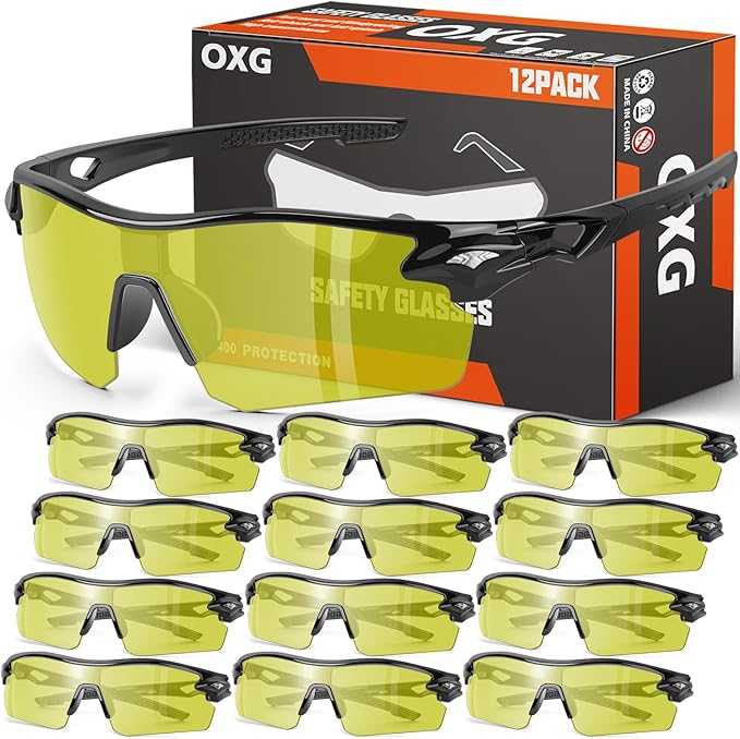 OXG 12 Pack Safety Glasses for Men Women, ANSI Z87.1 Safety Goggles Impact by OXG