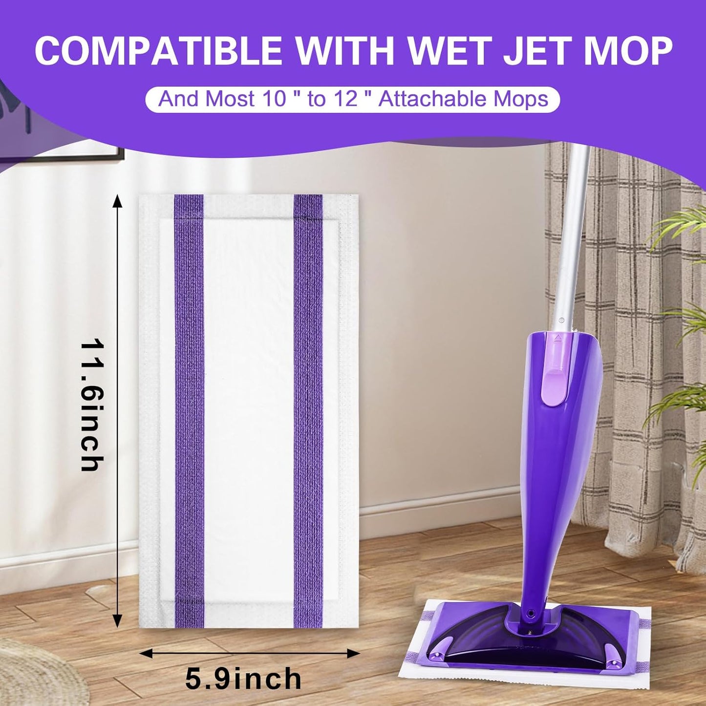 Mop Pads Refills Compatible with WetJet Mop, Disposable Mop Pads for Hardwood Floors, Tile, Laminate & Multi-Surface Cleaning, 100 Pack