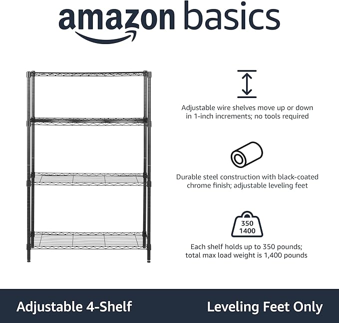 Amazon Basics 4-Shelf Adjustable Heavy Duty Steel Wire Rack Storage Shelving - Image 2