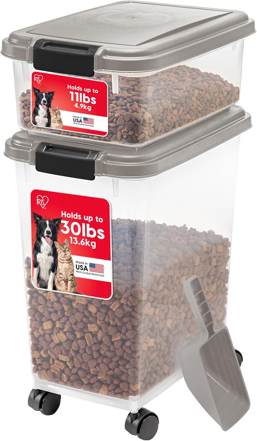 IRIS USA Airtight Dog Food Storage Container Combo, 30 lb & 11 lb Bin