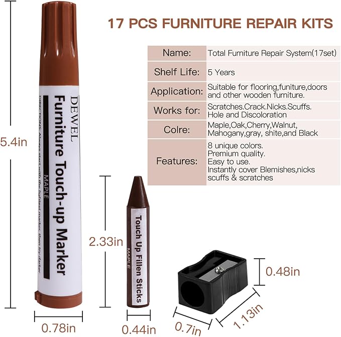 DEWEL Furniture Markers Touch Up, Upgrade Wooden Furniture Repair Kit, Premium - Image 3