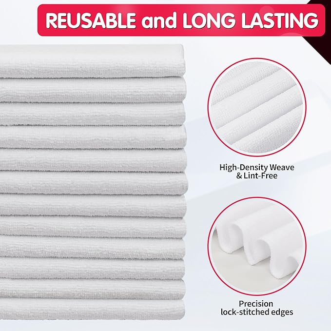 FIXSMITH White Microfiber Cleaning Cloth -Pack of 12, Highly Absorbent Cleaning - Image 3