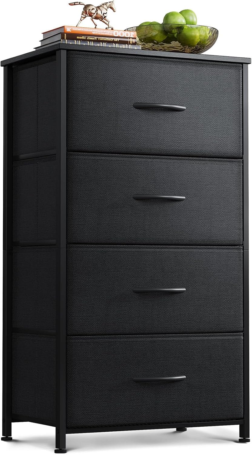 AODK Small Dresser for Bedroom with 4 Storage Drawers, Black