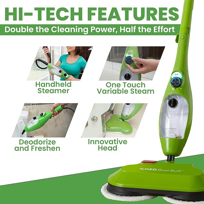 H2O X5 Dual Buff Steam Mop, 8 in 1 Handheld Steam Cleaner - Image 4