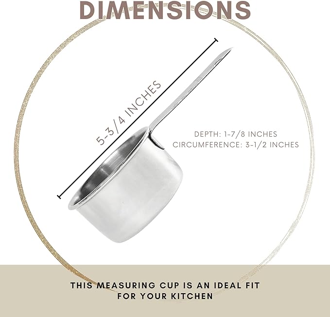 1 Cup Stainless Steel Measuring Cup | Sturdy Metal 250 ml | 240 cc | 8 oz | - Image 3