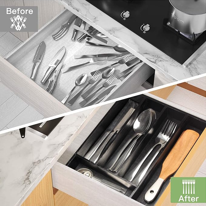 Kitchen Wood Utensil Tray Silverware Drawer Organizer Wooden Cutlery Trays - Image 6