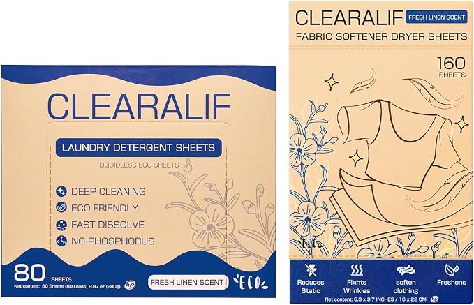 Clearalif All in One Laundry Detergent Sheets Kit, Fresh Linen Scent, 160 Loads by CLEARALIF