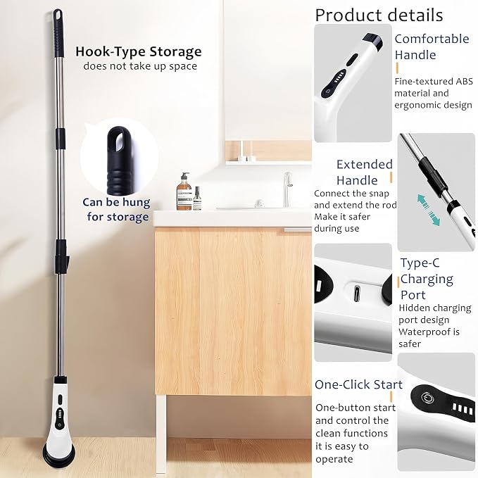 Cordless Electric Spin Scrubber, Hands-Free Shower Cleaning Tool - Image 5