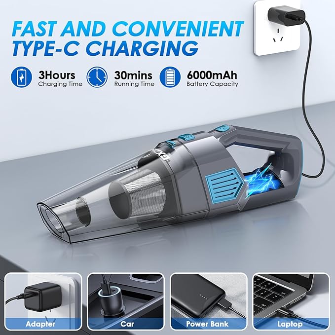 Handheld Vacuum Cordless, 15000PA Strong Suction Hand Held Car Vacuum Cleaner - Image 4