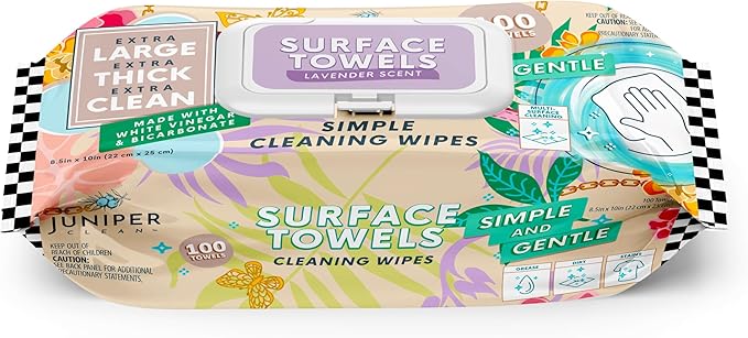 Single Surface Cleaning Wipes Bleach Free, Thick & Large Dispose, All-Purpose by JuniperCLEAN
