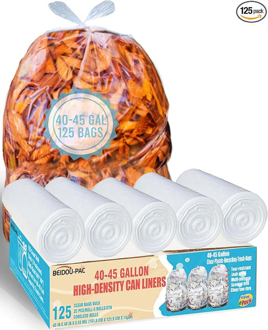 40-45 Gallon Lawn & Leaf Trash Bags, Heavy Duty Clear Plastic Recycling Bags by BEIDOU-PAC