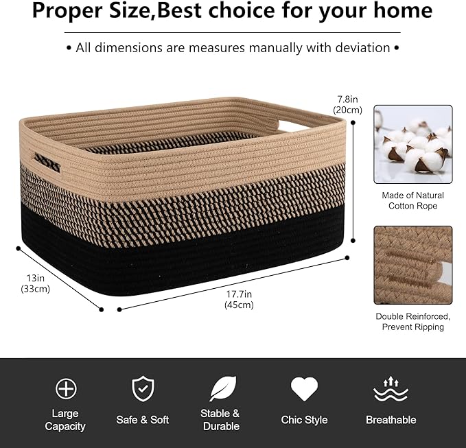 Large Storage Basket for Organizing, Woven Rope Basket for Shelves, Closet - Image 2