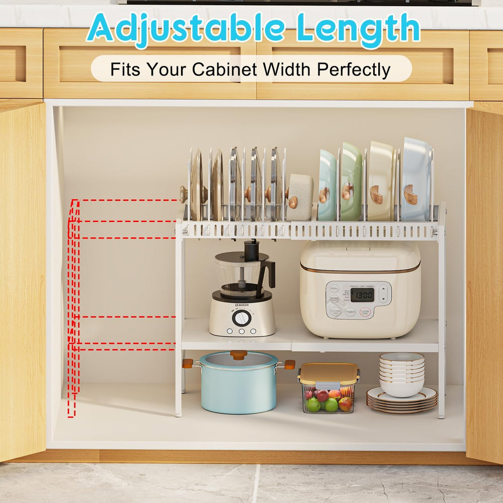 2-Tier Pots and Pans Organizer Under Cabinet,Expandable Pots Lid Organizers